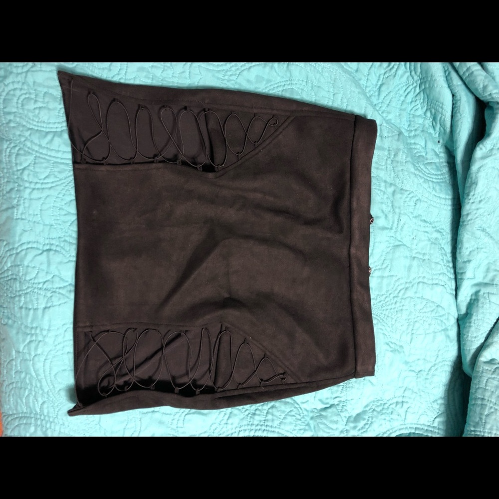 Meshki black suede skirt